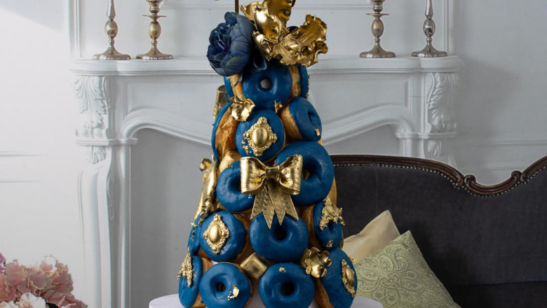 Plan Your Birthday Celebrations with the Luscious 'Navy Blue Donuts Tower'
