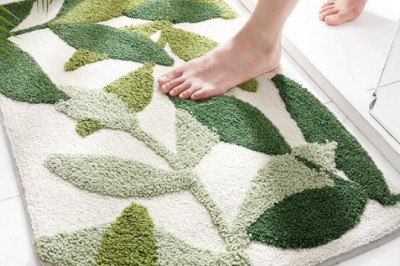 Water Absorbing Bathroom Mats and Rugs Green Leaves Microfiber