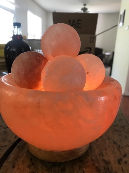 Himalayan Glow Bowl Salt Lamp with Massage Stones 5 Pieces