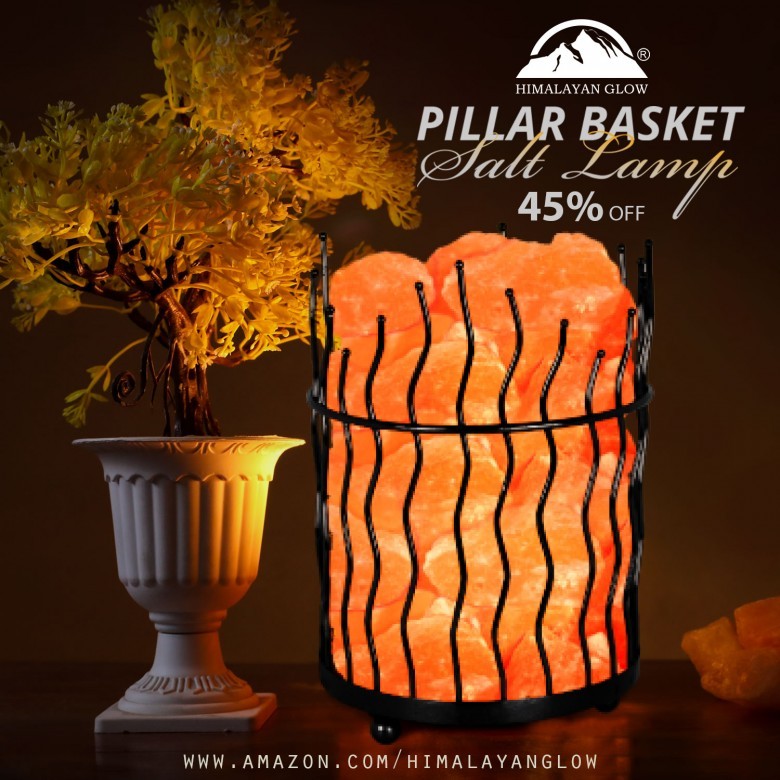Himalayan Glow Pillar Basket salt lamp