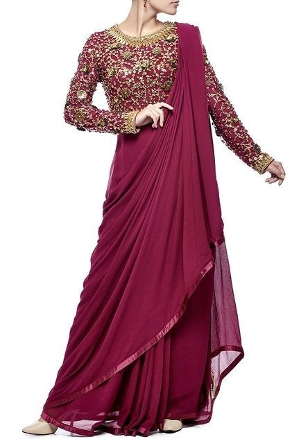 Maroon Color Saree Gown