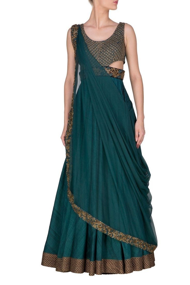 Teal Color Saree Gown