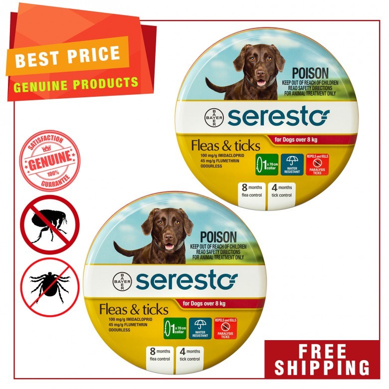 SERESTO Collar for Flea and Tick Control on Dogs Over 8 Kg 2 pieces
