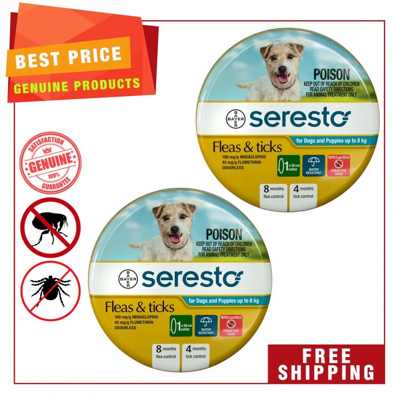 SERESTO- Collar 2 pieces for Flea and Tick Control on Dogs under 8 Kg