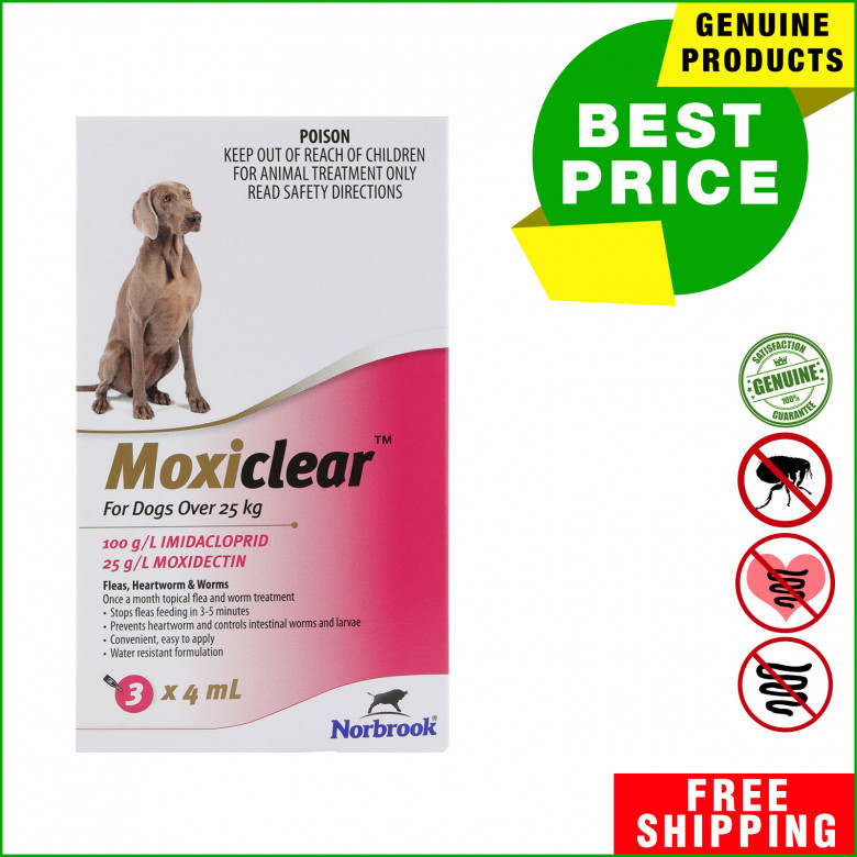MOXICLEAR Flea Heartworm Worms Treatment for Over 25 Kg Dogs