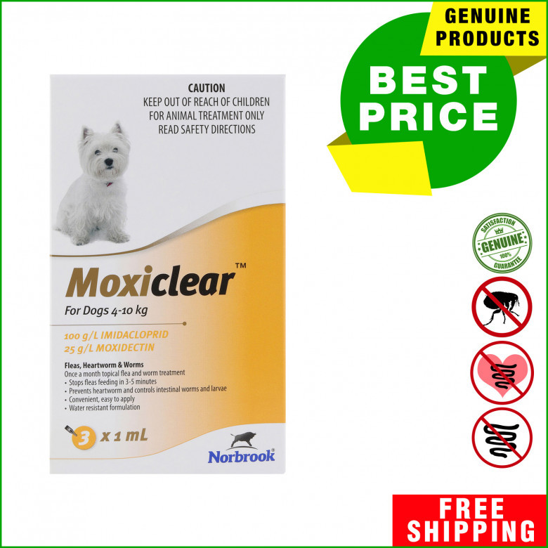 MOXICLEAR Flea Heartworm Worms Treatment for 4-10 Kg Dogs