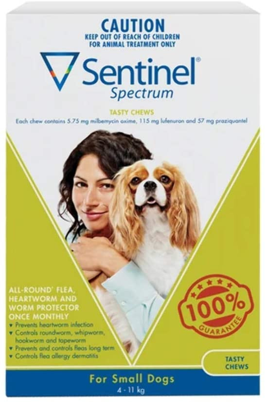 Sentinel Spectrum protection from flea and worms for 4-11 Kg dogs 6 Chews