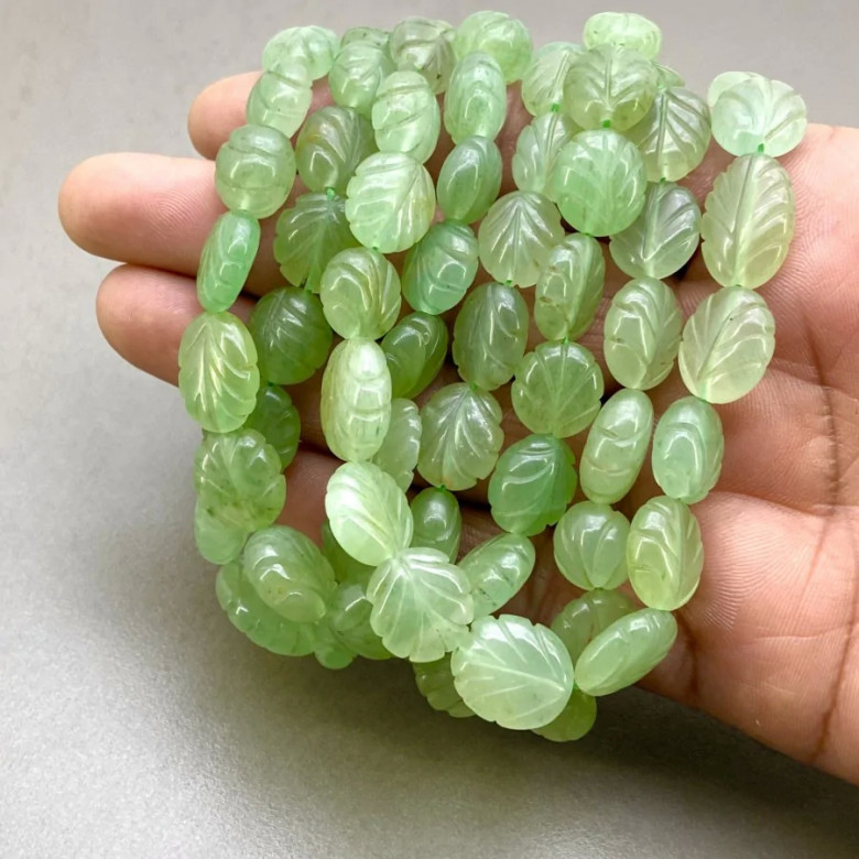 Green Aventurine Carved Oval Shape Gemstone Beads Lot