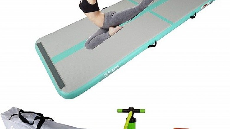 Gymnastics Air Mat with Safety Pump and Repair Kit Fit for Adults and Kids - Mint 