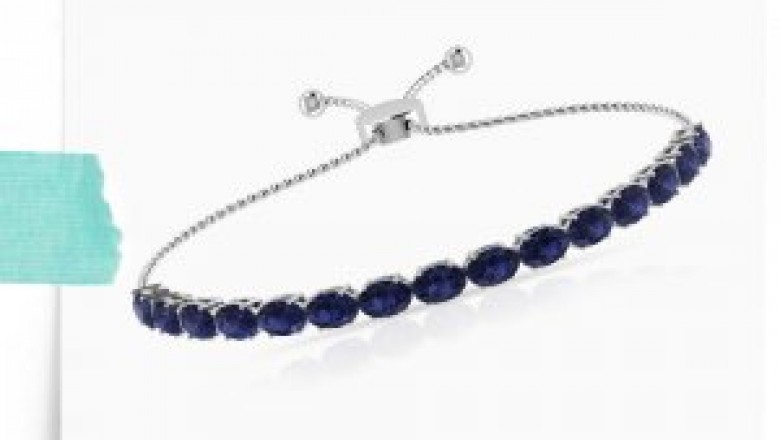 Oval Shape Iolite Bolo Bracelet, Adjustable 14k White Gold Blue Stone Bracelet, Birthstone Anniversary Women Bracelet