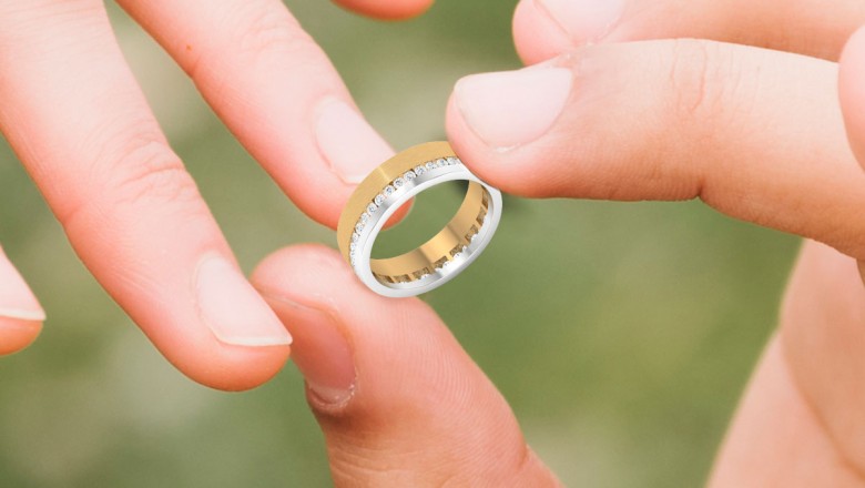 14kt Gold Two Tone Diamond Eternity Band, Wide Round Diamond Wedding Ring, Women Anniversary Promise Ring