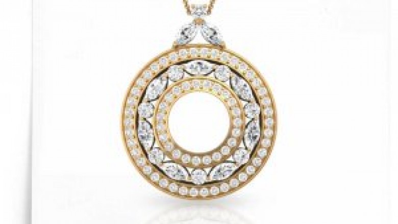 Three Circle Diamond Eternity Pendant, Vintage Round Pendant Necklace, Marquise Round Diamond Gold Pendant