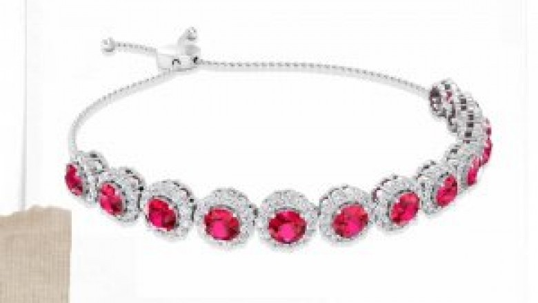 Dainty Ruby Slider Bolo Bracelet, Halo Diamond Chain Bracelet, Adjustable Bridal Wedding Bracelet, Gemstone Diamond Bridal Bracelet