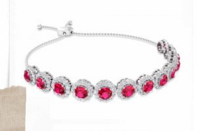 Dainty Ruby Slider Bolo Bracelet, Halo Diamond Chain Bracelet, Adjustable Bridal Wedding Bracelet, Gemstone Diamond Bridal Bracelet