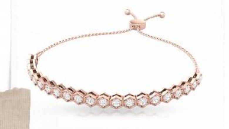 Geometric Hexagon Bolo Bracelet, Diamond Chain Charm Bracelet, Adjustable Bridesmaid Bracelet, Bridal Wedding Bracelet, Gift for Girl Women
