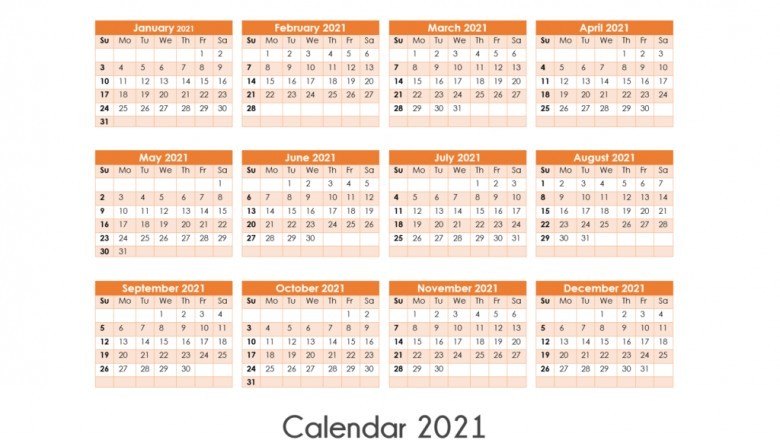 Calendar 2021 One Page