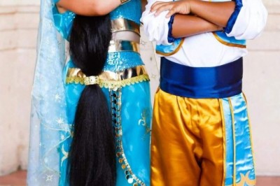 Girls Gold Embellished Satin Organza Aladdin Inspired Princess Jasmine Costume