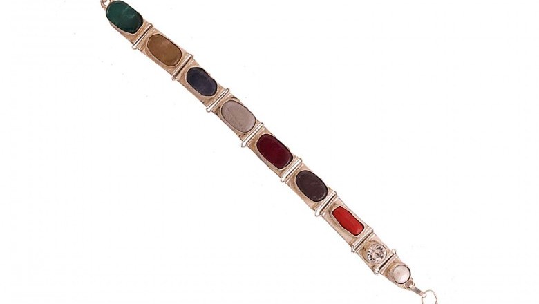 Navratna Stones Bracelet made in gold brass for Men and Women