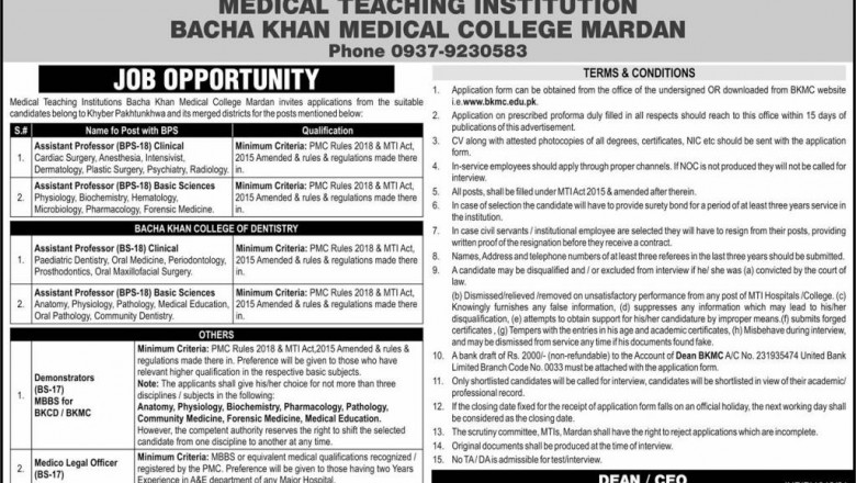 Latest Bacha Khan Medical College Jobs In Mardan 2021