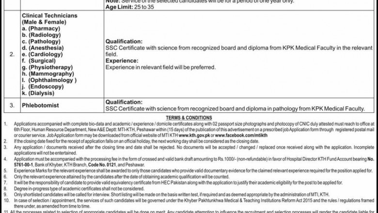 New Khyber Teaching Hospital Jobs In Peshawar 2021
