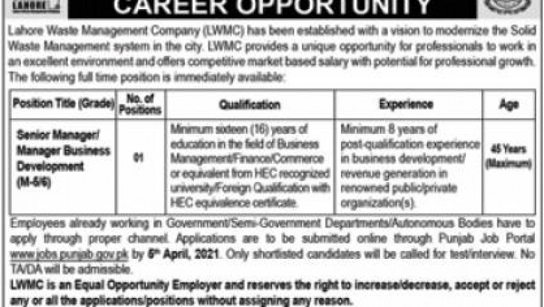 New LWMC Jobs In Lahore Waste Management Company 2021