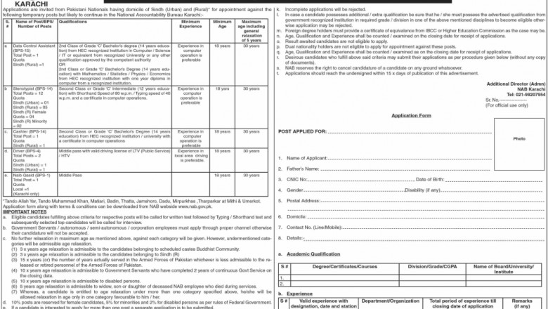 NAB Jobs In Sindh National Accountability Bureau Karachi