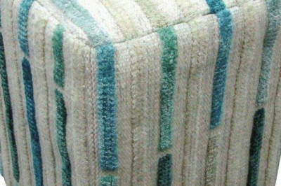 Decorative Hand Woven Playful High-Low Line Kea Khema 5 Multi Round Pouf