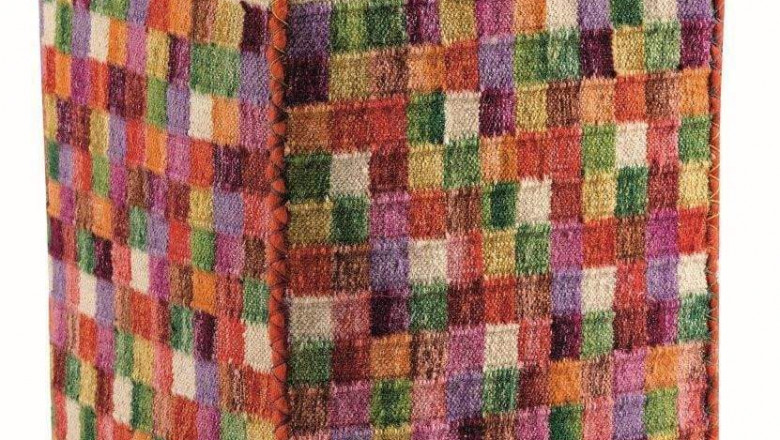 Decorative Hand Woven High-Low Motif Play Abramo Red Square Pouf