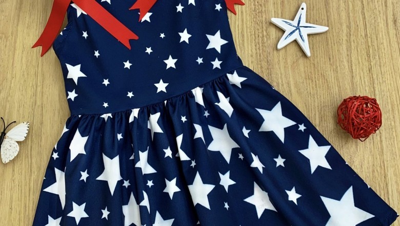 Girls 4th of July Star Bow Dress