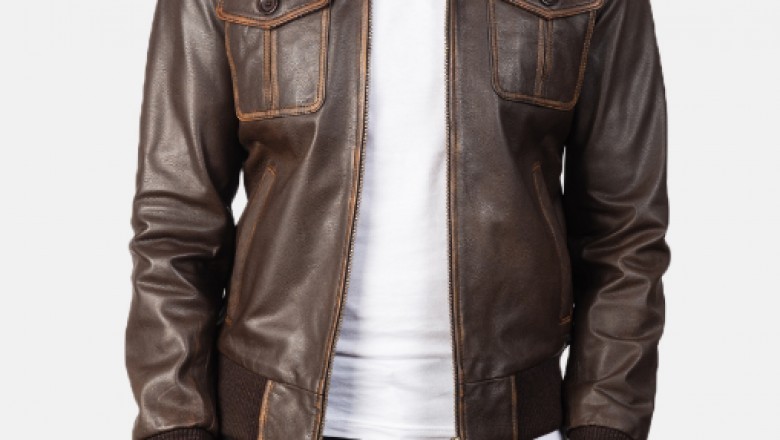 Aaron Brown Leather Bomber Jacket
