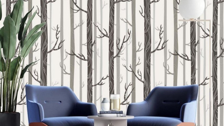 Birch Tree Design Wallpaper, Rustic Farmhouse Decor, Traditional or Removable Peel and Stick Wallpaper, Printmyspace