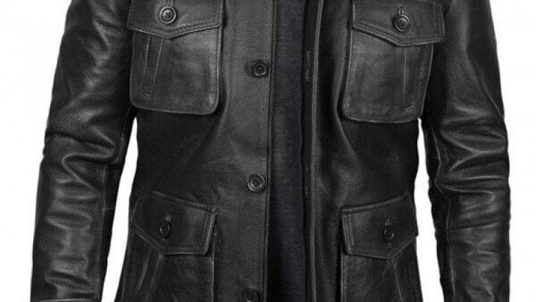 Atlanta Four Button Pocket Mens Distressed Black Leather Jacket