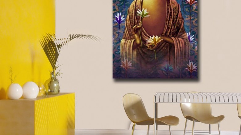 Bronze Buddha Canvas Wall Art, Indian Painting, Spiritual Spa Yoga Canvas Print, Printmyspace