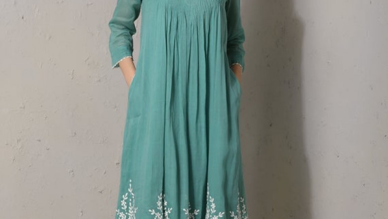 Myra Thread embroidered band collared calf length tunic | Etsy