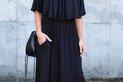 Women's Black Chiffon Off Shoulder Dress