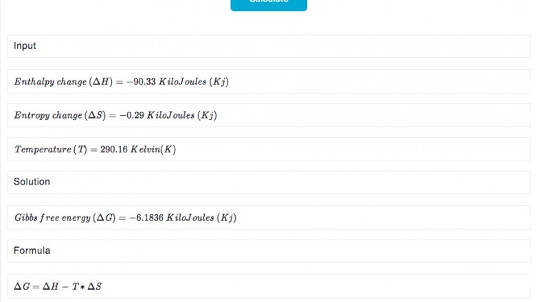 Free Online Gibbs Free Energy Calculator - Taskvio