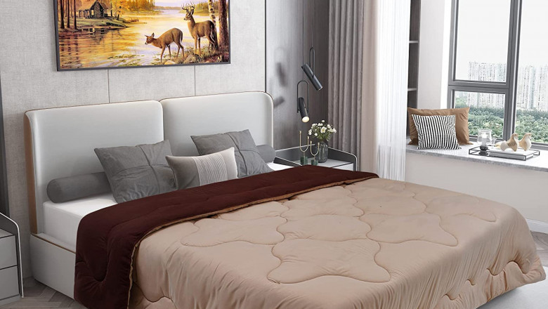 Dream Care Microfiber Reversible AC Comforter / Blanket, Double Bed (Beige, Coffee)