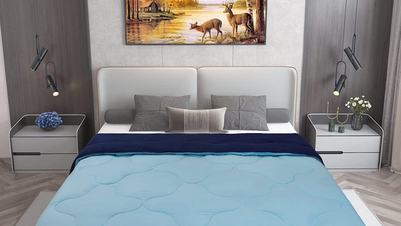 Dream Care Microfiber Reversible AC Comforter (Navy Blue, Baby Blue)