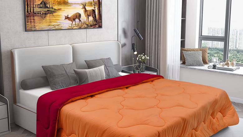 Dream Care Microfiber Reversible AC Comforter / Blanket, Double Bed (Peach, Maroon)