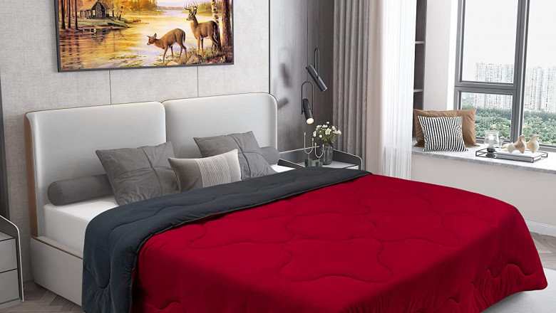 Dream Care Microfiber Reversible AC Comforter / Blanket, Single Bed (Dark Grey, Maroon)