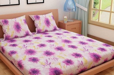 Dream Care Floral Print 100% Pure Cotton Bedsheet with 2 Pillow Covers, Double Bed (Purple)
