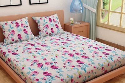 Dream Care 120 TC 100% Pure Cotton Double Bedsheet with 2 Pillow Covers