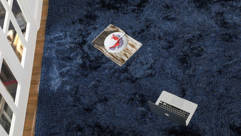 Luxury Soft And Silky Dubai Shaggy Navy Area Rug Carpet