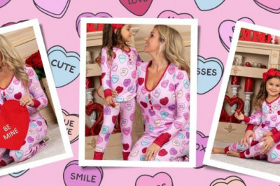 Mommy and Me Sweet Hearts Print Button Pajamas