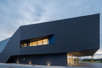 A unique pattern covers the industrial building