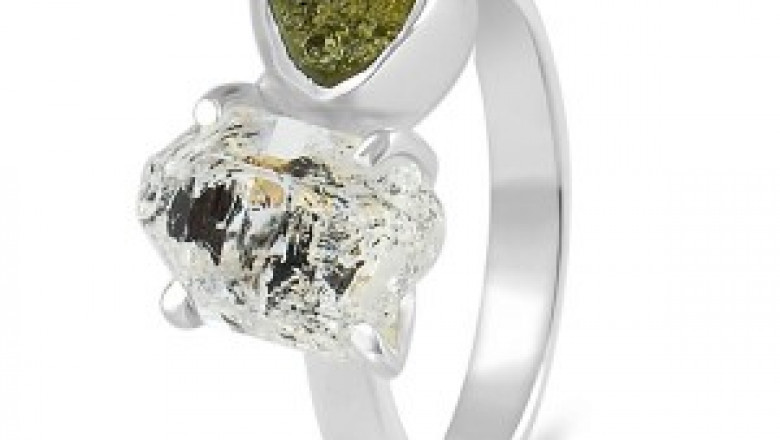 Real Moldavite ring Gwmstone 925 silver moldavite jewelry