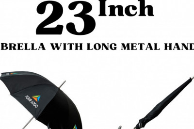 Custom Printed 23 inch Long Metal Handle Umbrellas with Company Logo