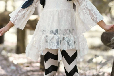 Girls Looking Elegant Lacey Tunic and Striped Legging Set