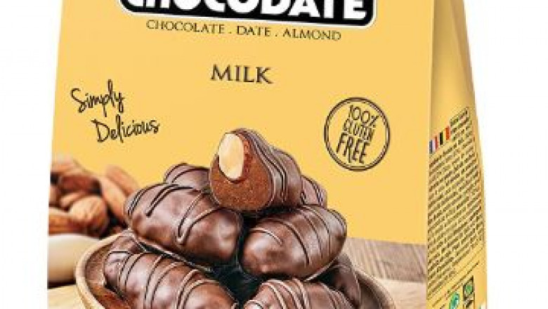 Milchschokolade, Glutenfreie Milchschokolade mit arabischen Datteln und goldgerösteten Mandeln, Handgemachte,