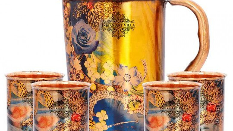 Shop Pure Copper Drinkware Set Online- Indian Art Villa